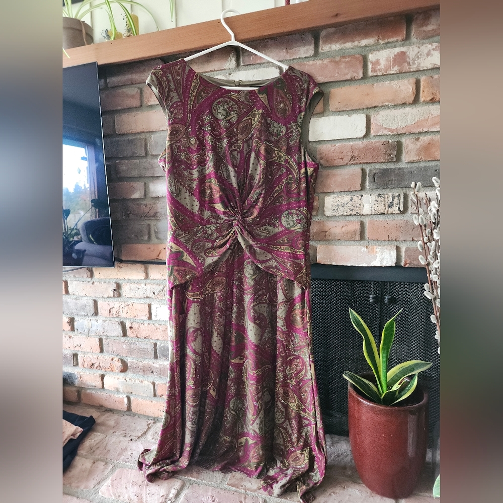 Ralph Lauren Paisley Dress in Burgundy and Olive